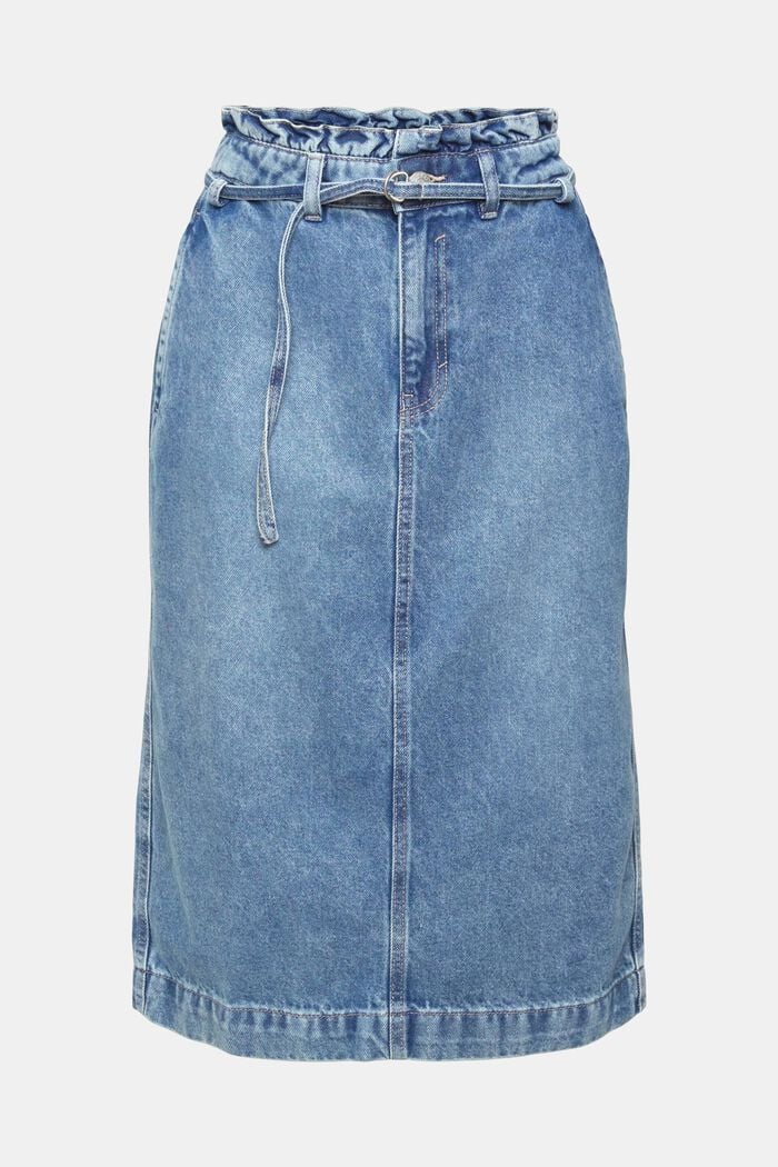 Denim skirt with paperbag waistband, BLUE LIGHT WASHED, detail image number 7