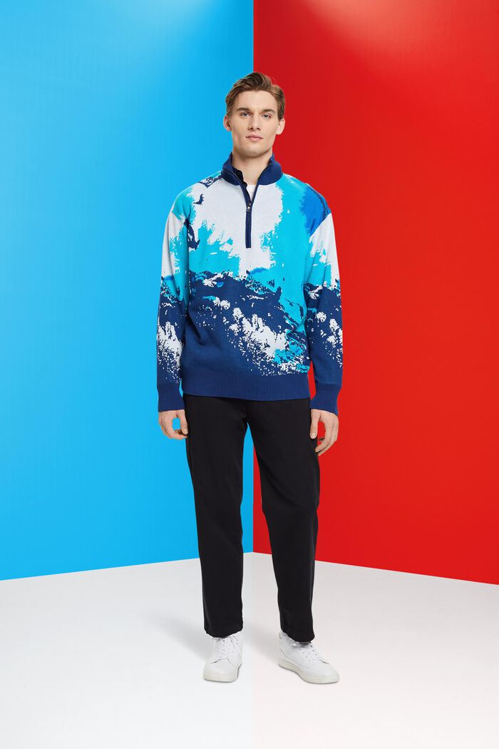 Half-zip jumper with wave pattern, BLUE, detail image number 4