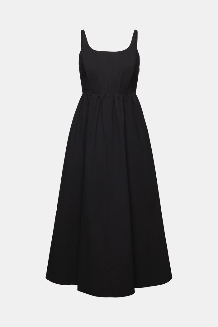 Boned Poplin Midi Dress, BLACK, detail image number 6