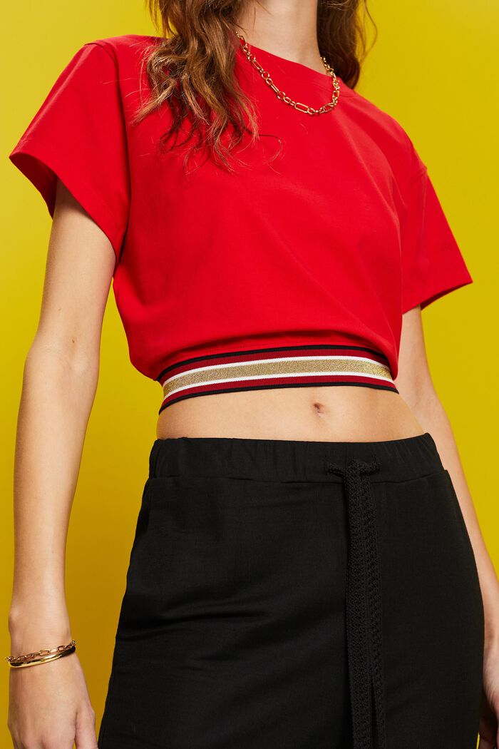 Cropped t-shirt with glitter band, RED, detail image number 2