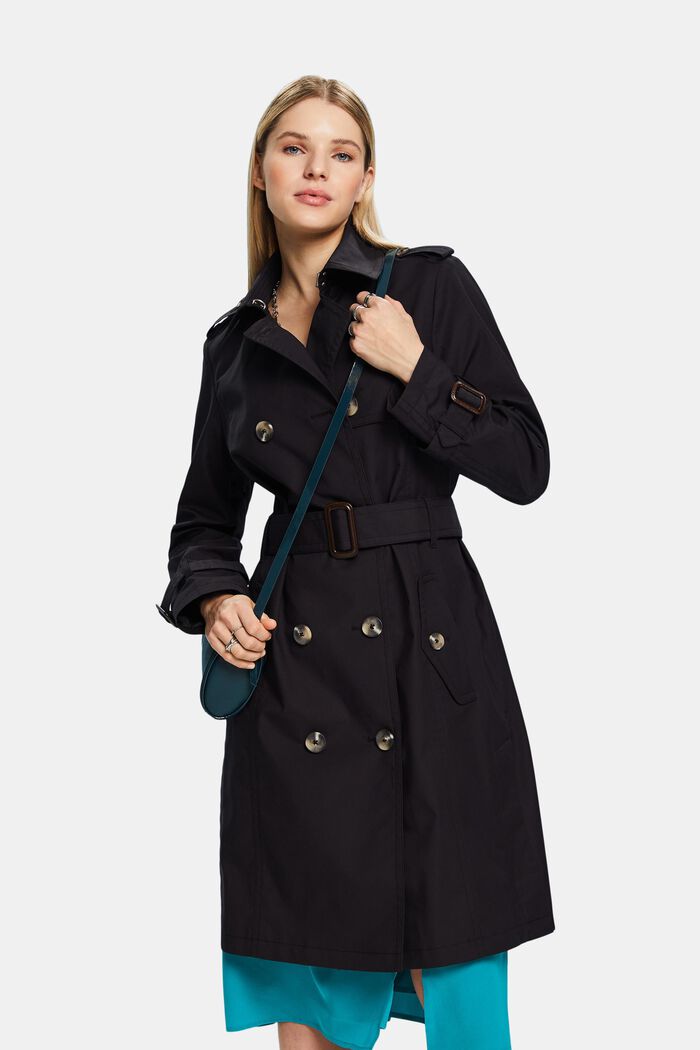 Belted Double-Breasted Trench Coat, BLACK, detail image number 0