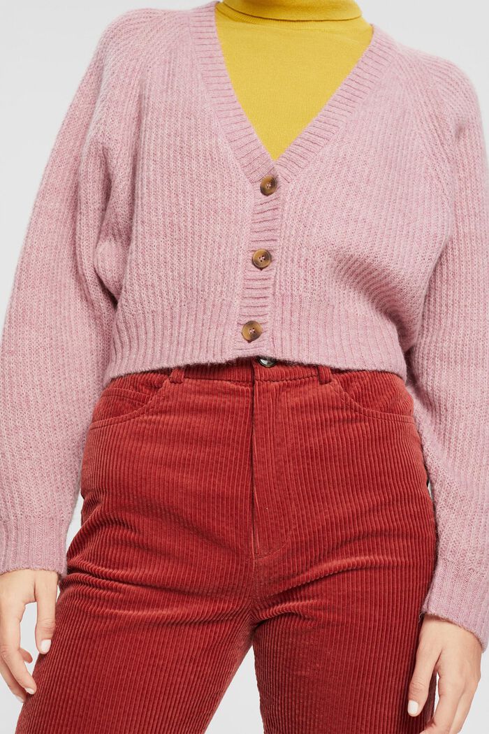Cropped wool blend cardigan, LIGHT PINK, detail image number 0