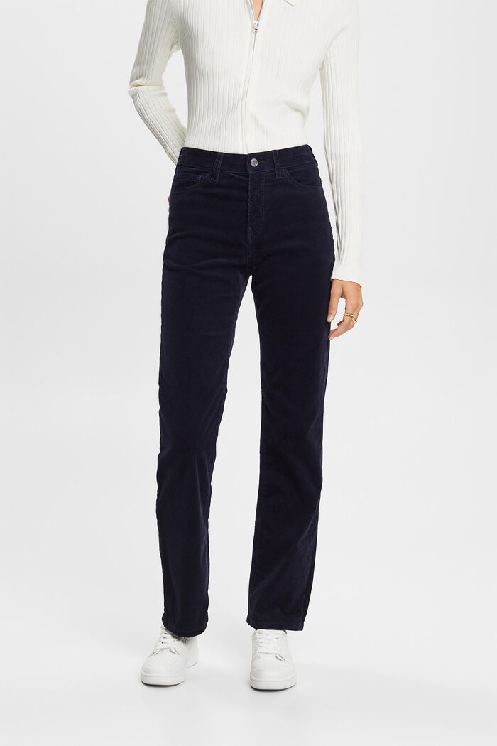 High-Rise Straight Fit Corduroy Trousers, NAVY, detail image number 0