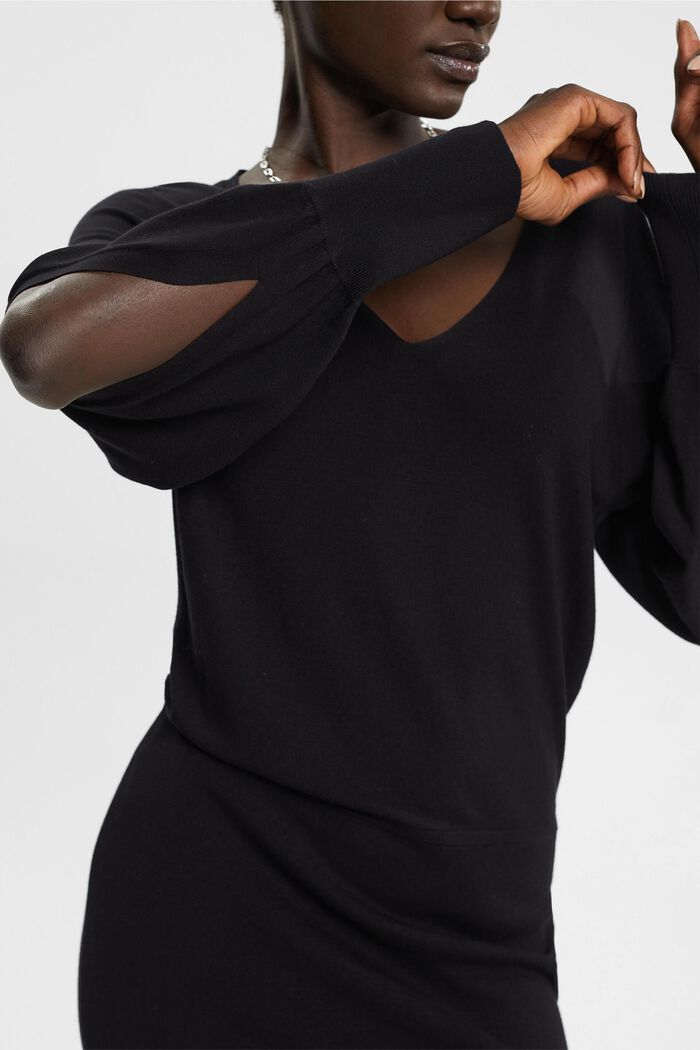 Knit dress with slit sleeves, LENZING™ ECOVERO™, BLACK, detail image number 0