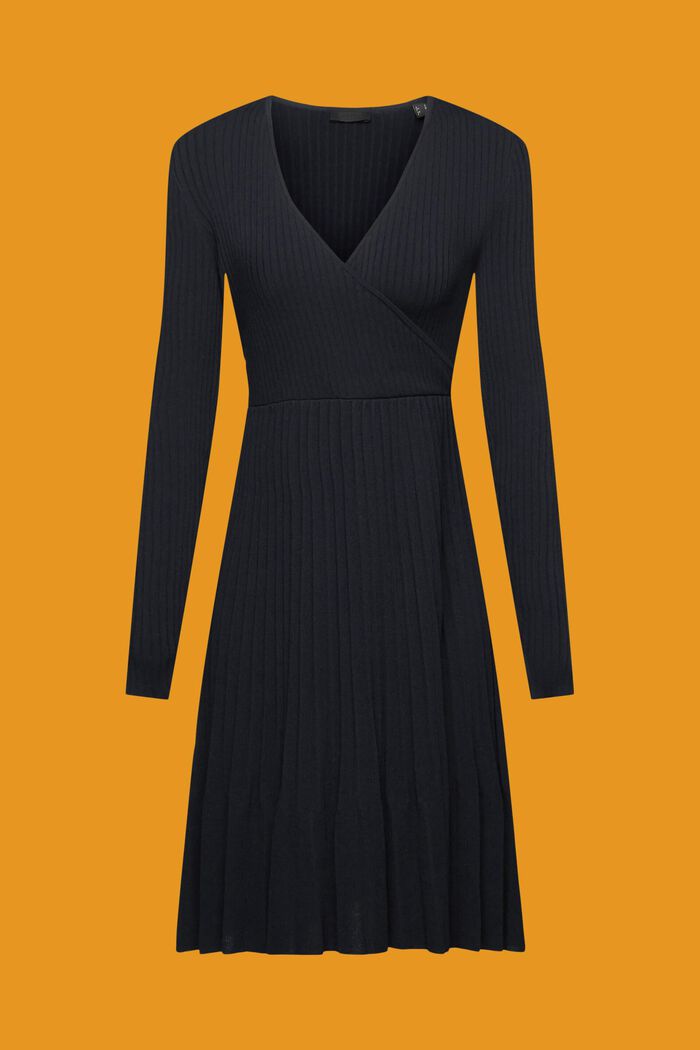 Pleated wrap dress with long-sleeves, BLACK, detail image number 6