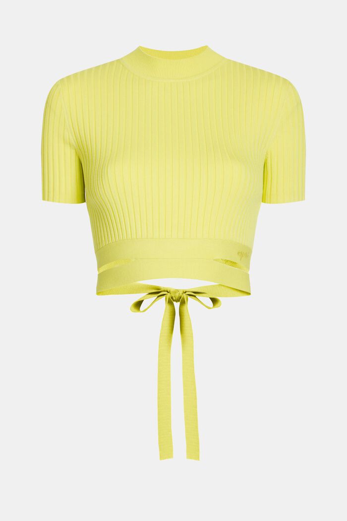 Tie Detail Ribbed Knit Cropped Top, LIGHT YELLOW, detail image number 2