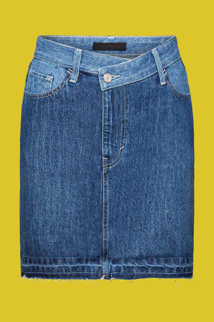 Jeans mini skirt with an asymmetric hem, BLUE DARK WASHED, detail image number 7