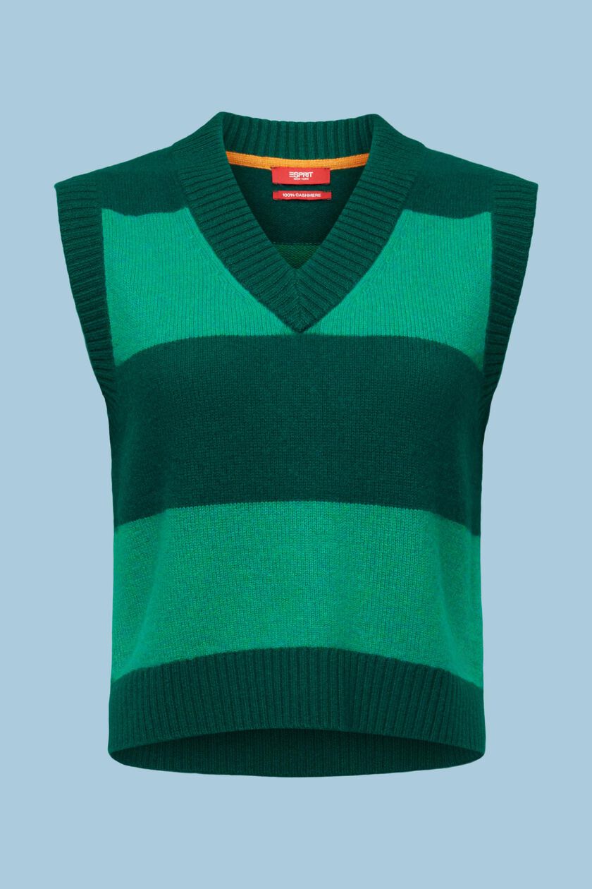 Cashmere V-Neck Rugby Stripe Vest